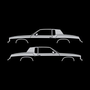 Set mit 2 Auto-Silhouette-Aufklebern für Oldsmobile Cutlass Supreme 4. Generation 1978-80 Coupé Silber