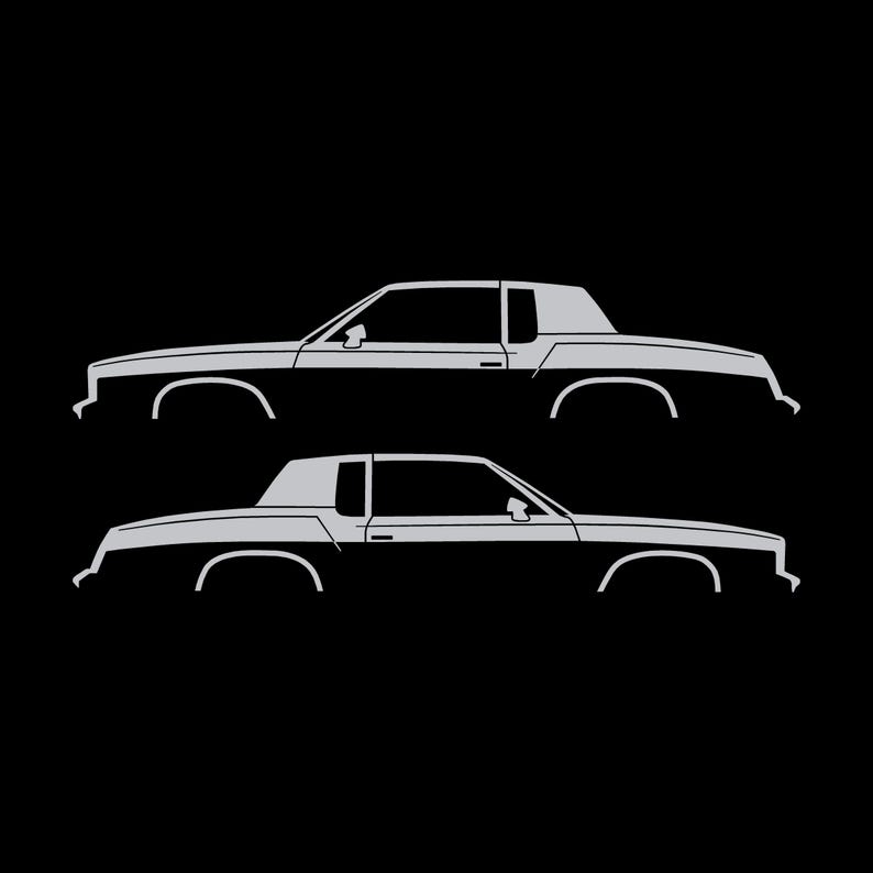Set mit 2 Auto-Silhouette-Aufklebern für Oldsmobile Cutlass Supreme 4. Generation 1978-80 Coupé Silber