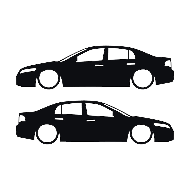 Set Of 2 Lowered Car Silhouette Decal Stickers For Acura TL UA6 2004-08 3rd Gen Sedan Black