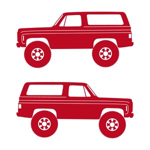 Set Of 2 Lowered Car Silhouette Decal Stickers For Chevrolet K5 Blazer Red