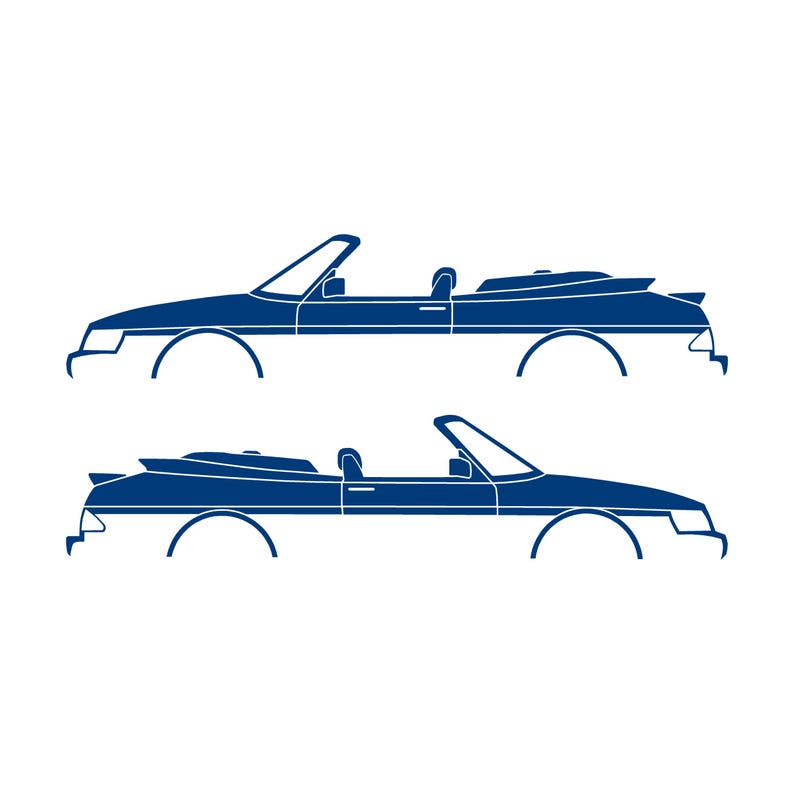 Set med 2 silhuettdekaler för Saab 900 1:a generationens cabriolet Blå
