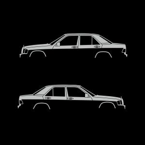 Set Of 2 Car Silhouette Decal Stickers For The Mercedes 190e Light Grey