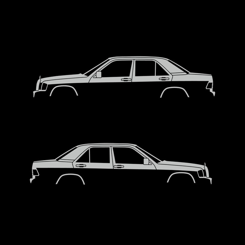 Set Of 2 Car Silhouette Decal Stickers For The Mercedes 190e Light Grey