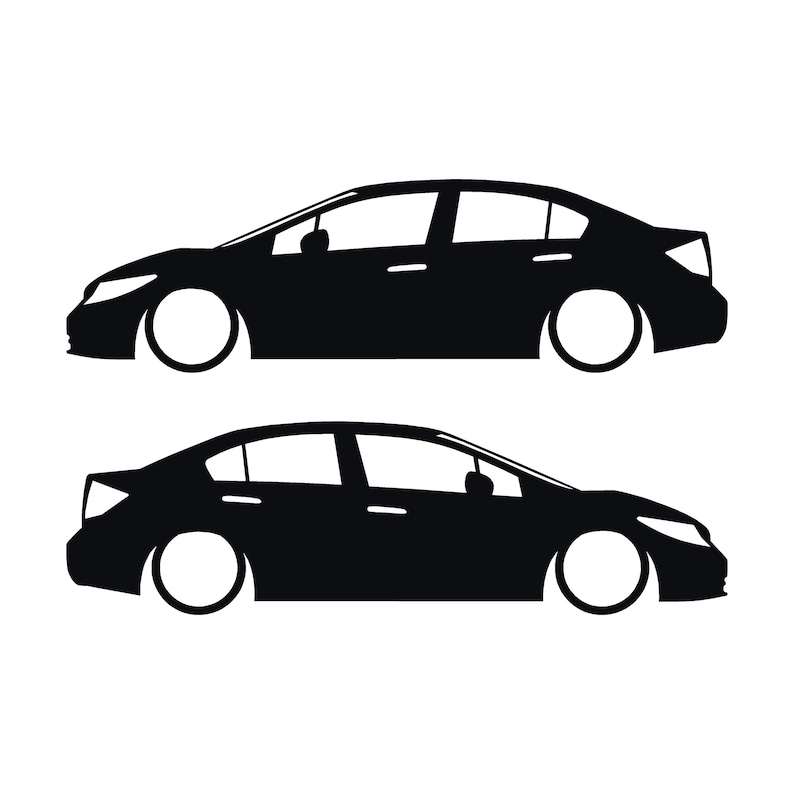 Set Of 2 Lowered Car Silhouette Decal Stickers For Honda Civic FB 9th Gen Sedan Black