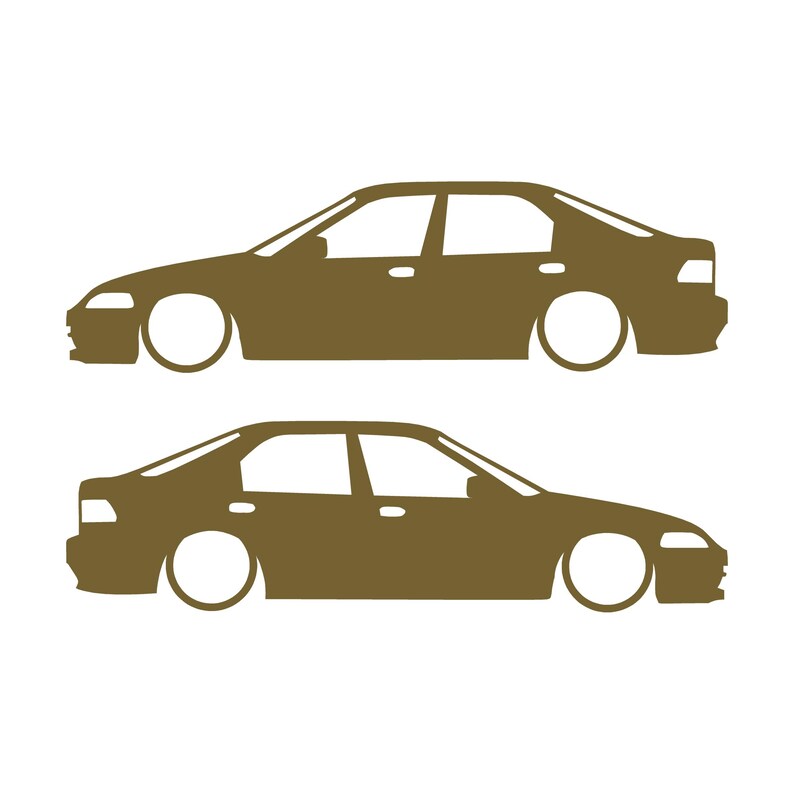Set Of 2 Lowered Car Silhouette Decal Stickers For Honda Civic EG Sedan Gold