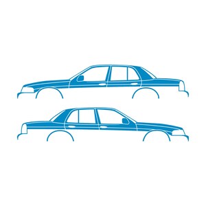 Set mit 2 Auto-Silhouette-Aufklebern für Ford Crown Victoria 2. Generation 1998-2012 Light Blue