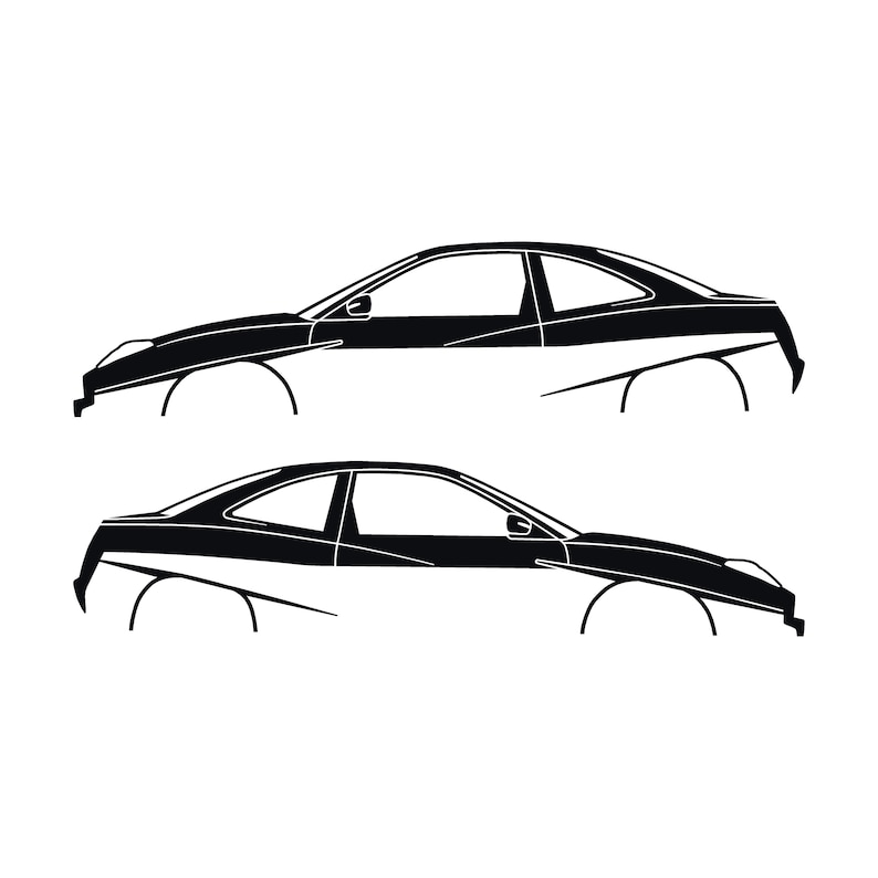 Set Of 2 Lowered Car Silhouette Decal Stickers For Fiat Coupe Black