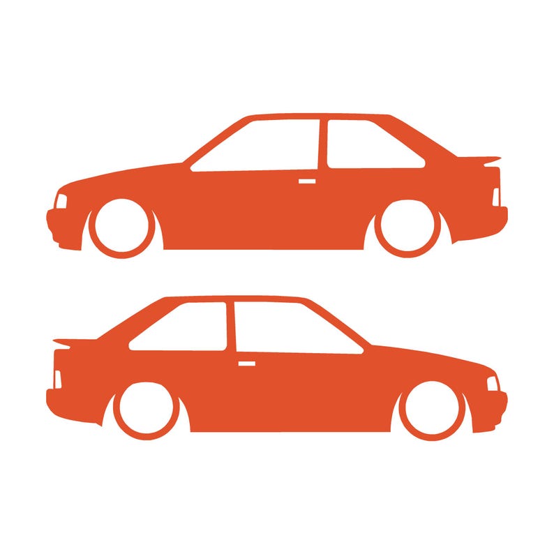 Set Of 2 Car Silhouette Decal Stickers For Ford Escort Mk4 RS Turbo XR3i Orange
