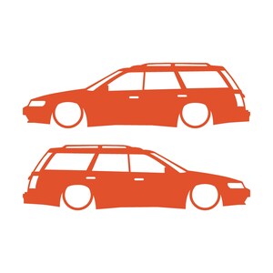 Set mit 2 Aufklebern für tiefergelegte Fahrzeuge für Subaru Legacy 1st Gen Wagon Orange