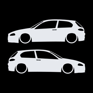 Set Of 2 Lowered Car Silhouette Decal Stickers For Alfa Romeo 147 Facelift 2005+ 3-DOOR Hatchback White