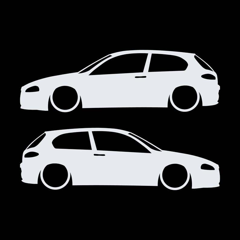 Set Of 2 Lowered Car Silhouette Decal Stickers For Alfa Romeo 147 Facelift 2005+ 3-DOOR Hatchback White