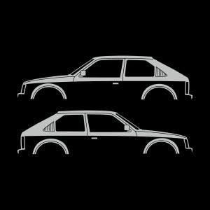 Set Of 2 Car Silhouette Decal Stickers For Opel Kadett D GTE 3-Door Hatchback Light Grey