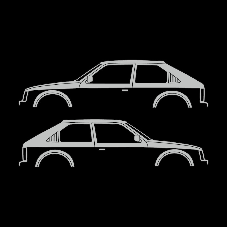 Set Of 2 Car Silhouette Decal Stickers For Opel Kadett D GTE 3-Door Hatchback Light Grey