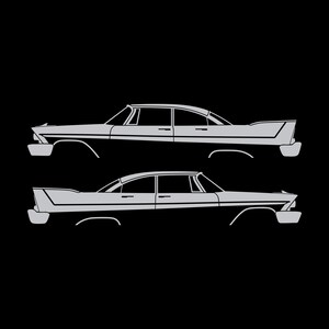 Set Of 2 Car Silhouette Decal Stickers For 1957-58 Plymouth Belvedere Sport Fury 4-door Silver