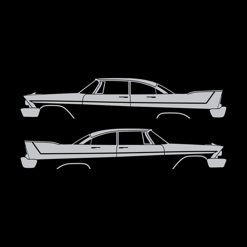 Set Of 2 Car Silhouette Decal Stickers For 1957-58 Plymouth Belvedere Sport Fury 4-door Silver