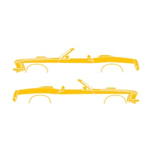Conjunto de 2 adesivos com a silhueta de um carro rebaixado para Ford Mustang Conversível de 1969. Amarelo