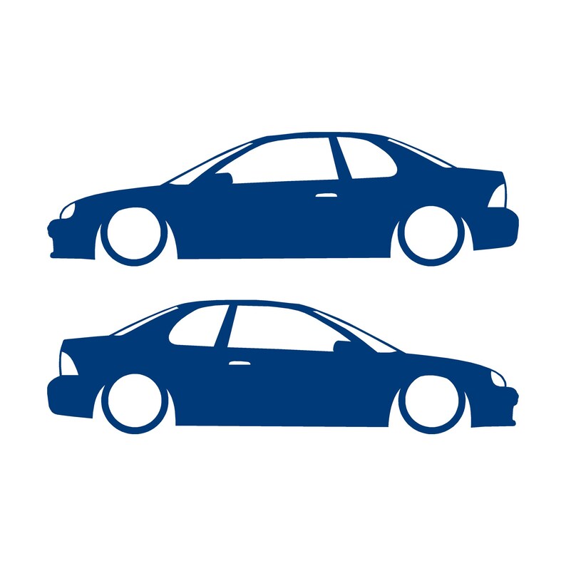 Set Of 2 Lowered Car Silhouette Decal Stickers For Dodge Neon 1st Gen 1994-99 Coupe Blue