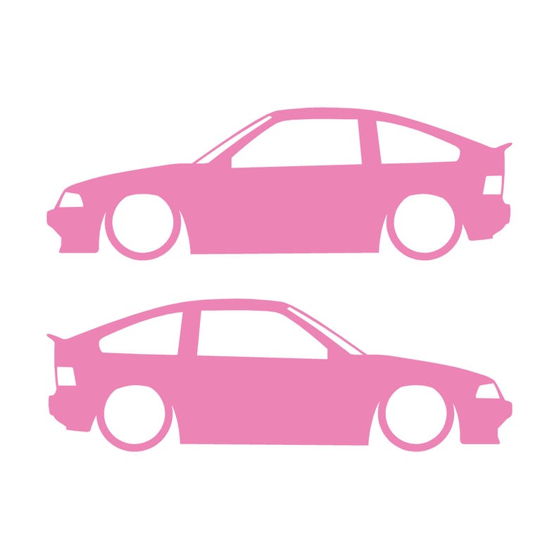 Set Of 2 Lowered Car Silhouette Decal Stickers For Honda CRX Si AF 1984–1987 1st Gen Soft Pink