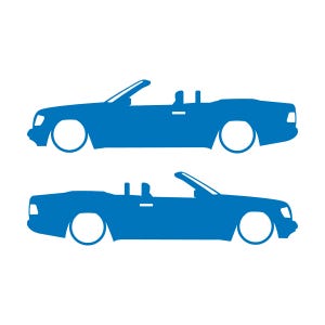 Set van 2 autosilhouet-stickers voor de Mercedes E-Klasse W124 Cabriolet. Sky Blue