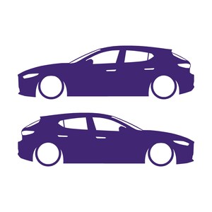 Set mit 2 Aufklebern für tiefergelegte Fahrzeuge für Mazda 3 BP 4. Generation 2019 Lila
