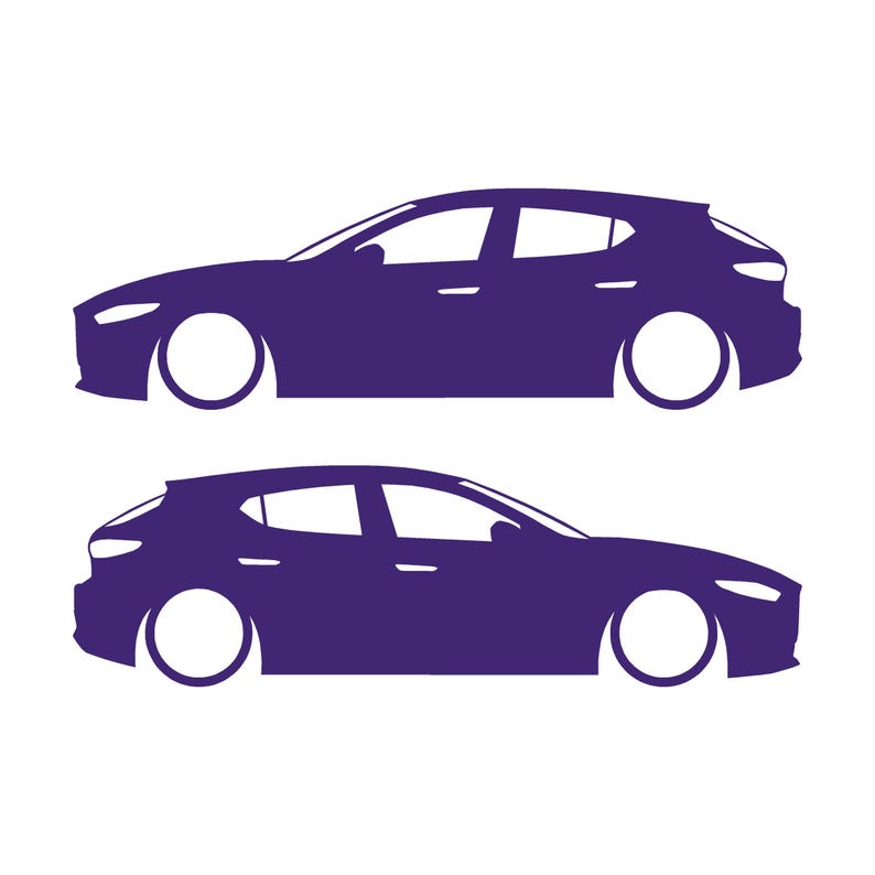 Set mit 2 Aufklebern für tiefergelegte Fahrzeuge für Mazda 3 BP 4. Generation 2019 Lila