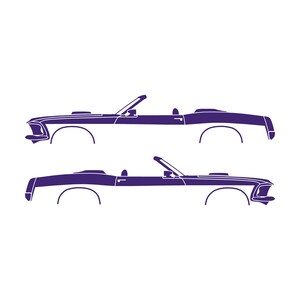 Conjunto de 2 adesivos com a silhueta de um carro rebaixado para Ford Mustang Conversível de 1969. Roxo