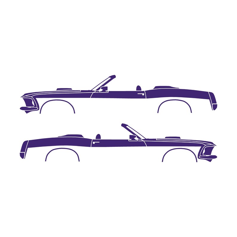 Conjunto de 2 adesivos com a silhueta de um carro rebaixado para Ford Mustang Conversível de 1969. Roxo