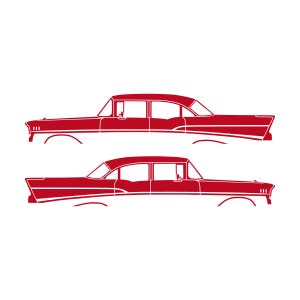 Set Of 2 Lowered Car Silhouette Decal Stickers For 1957 Chevrolet Bel Air 4-door Sedan Coupe Red