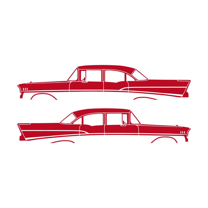 Set Of 2 Lowered Car Silhouette Decal Stickers For 1957 Chevrolet Bel Air 4-door Sedan Coupe Red