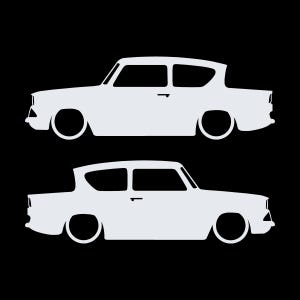 Lot de 2 autocollants silhouette de voiture pour Ford Anglia 105e Blanc
