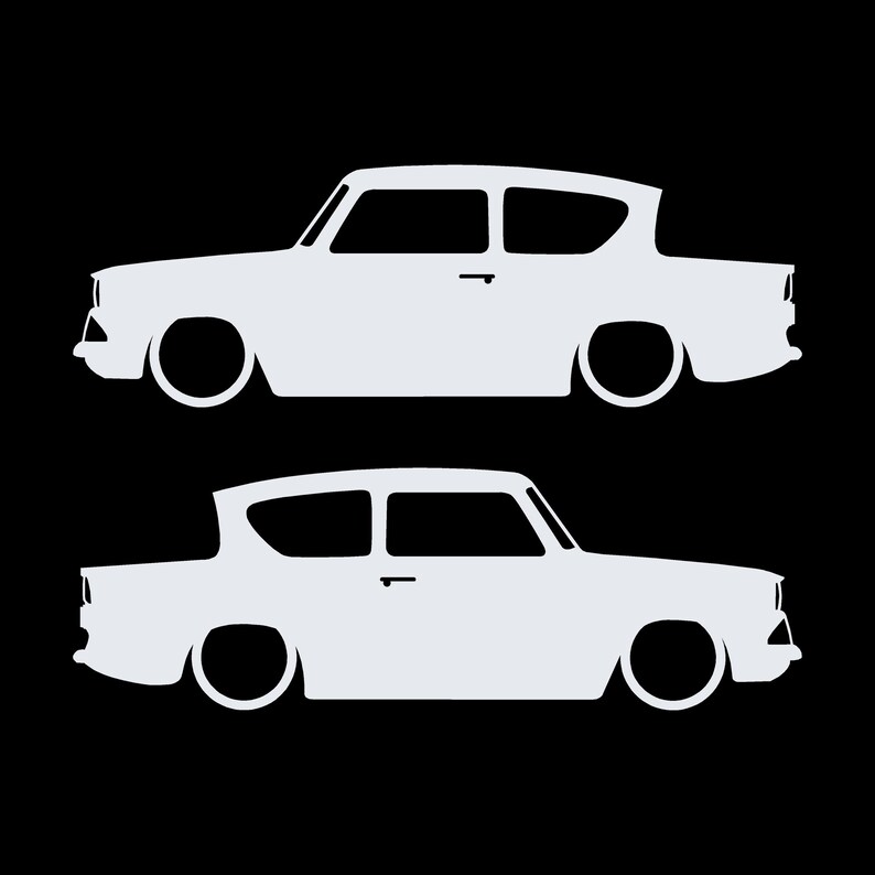 Lot de 2 autocollants silhouette de voiture pour Ford Anglia 105e Blanc