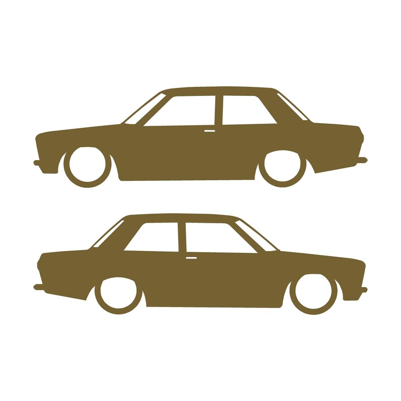 Set med 2 sänkta silhuettdekaler för Datsun 510 Bluebird Sedan 2-dörrars Coupé Guld