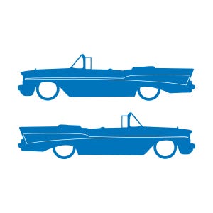 Set Of 2 Lowered Car Silhouette Decal Stickers For 1957 Chevrolet Bel Air Convertible Coupe Sky Blue