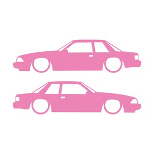 Juego de 2 pegatinas con silueta de coche rebajado para Ford Mustang Fox Body Notchback 1987-93 Soft Pink