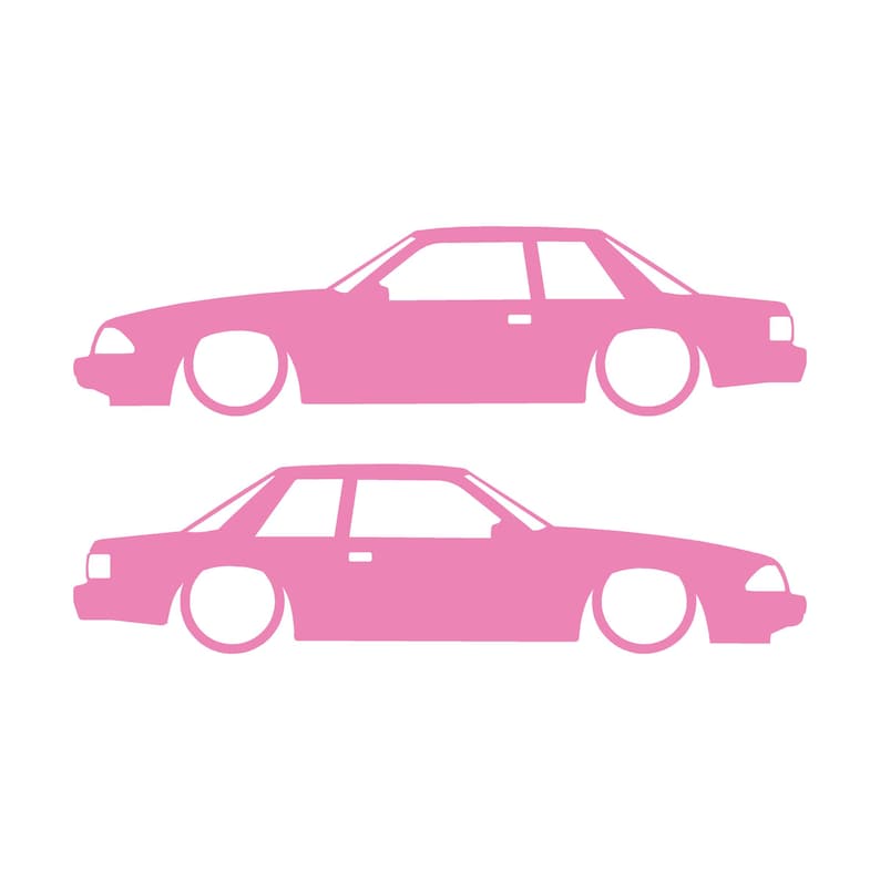 Juego de 2 pegatinas con silueta de coche rebajado para Ford Mustang Fox Body Notchback 1987-93 Soft Pink