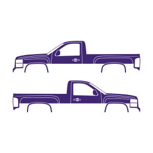 Set mit 2 Auto-Silhouette-Aufklebern für Chevrolet Silverado 2007-13 Einzelkabine Lila