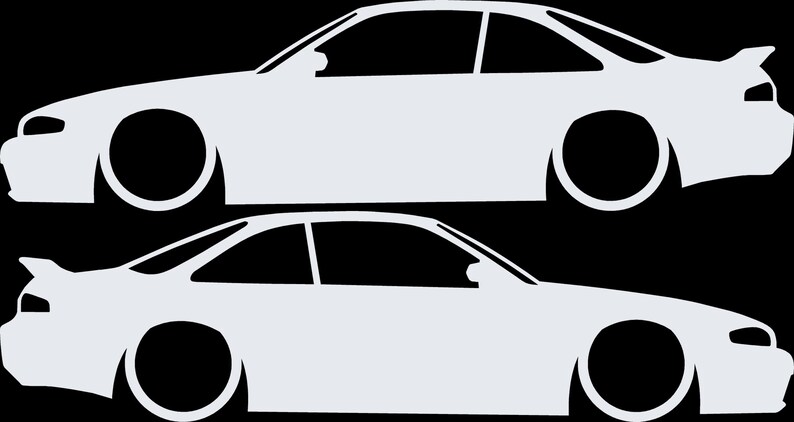 Set Of 2 Lowered Car Silhouette Decal Stickers For Nissan 240 SX S14 Silvia ZENKI White