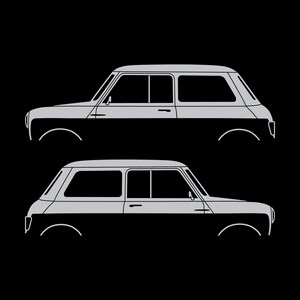 Set mit 2 Auto-Silhouette-Aufklebern für den klassischen Mini Cooper Mk1 Hatchback Silber