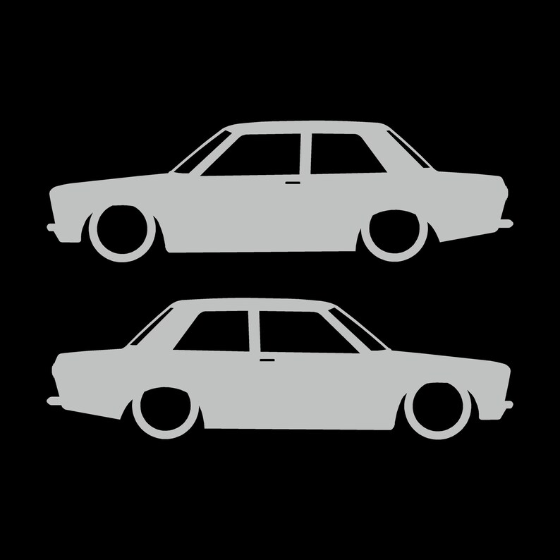 Set med 2 sänkta silhuettdekaler för Datsun 510 Bluebird Sedan 2-dörrars Coupé Light Grey