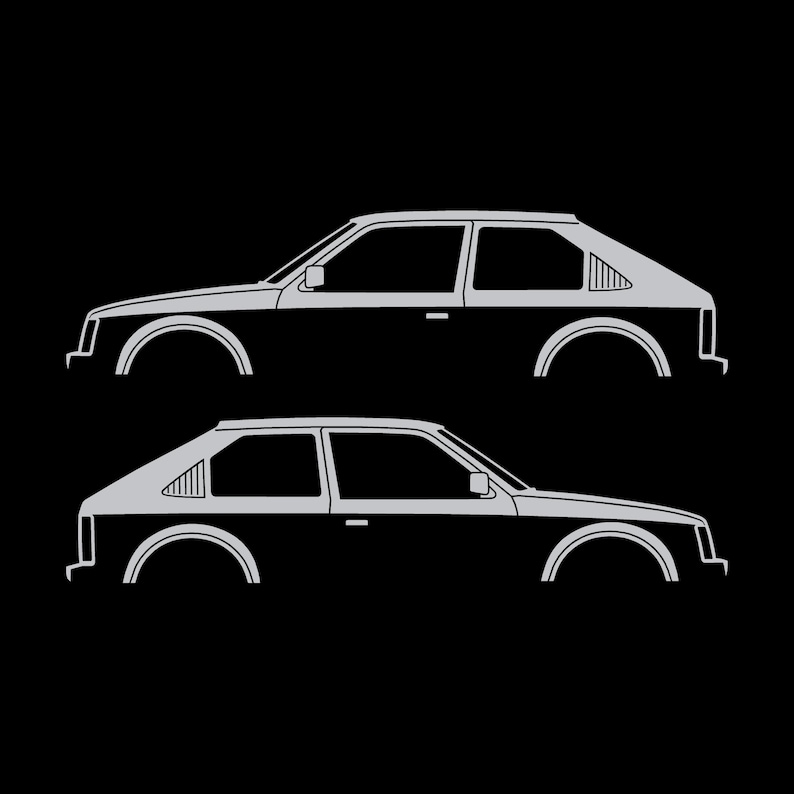 Set Of 2 Car Silhouette Decal Stickers For Opel Kadett D GTE 3-Door Hatchback Silver