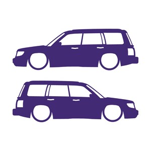 Set Of 2 Lowered Car Silhouette Decal Stickers For Subaru Forester 1st Gen SF Purple