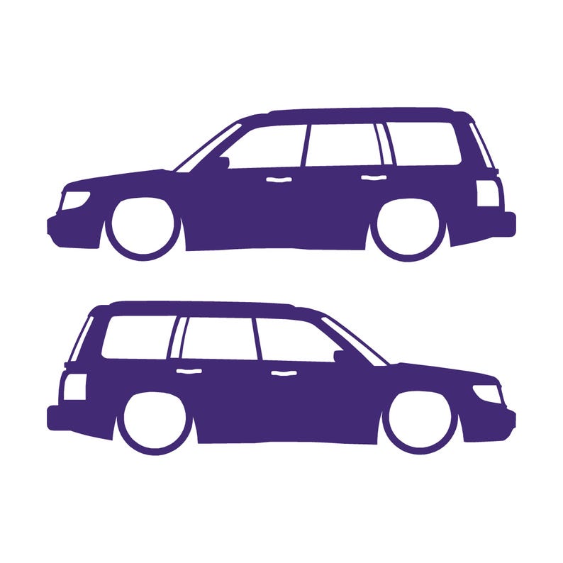 Set Of 2 Lowered Car Silhouette Decal Stickers For Subaru Forester 1st Gen SF Purple