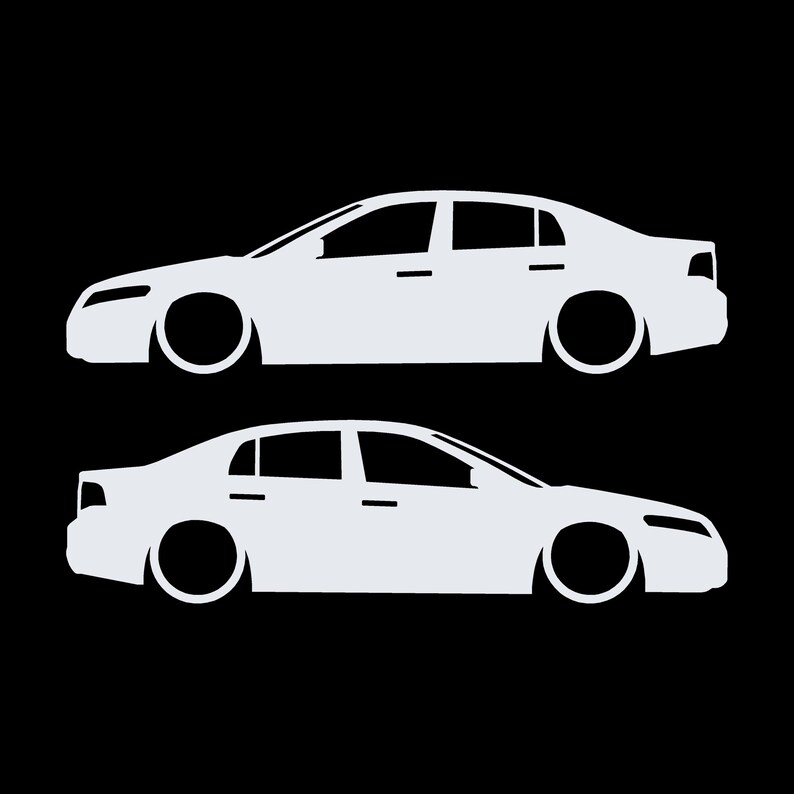 Set Of 2 Lowered Car Silhouette Decal Stickers For Acura TL UA6 2004-08 3rd Gen Sedan White