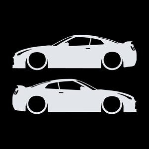Set Of 2 Lowered Car Silhouette Decal Stickers For Nissan GT-R R35 White