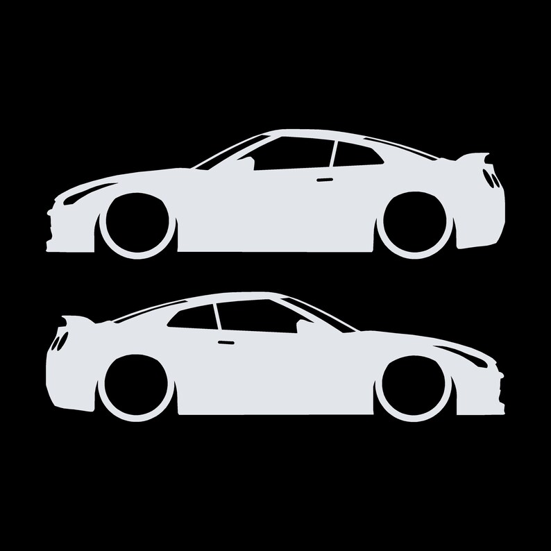 Set Of 2 Lowered Car Silhouette Decal Stickers For Nissan GT-R R35 White