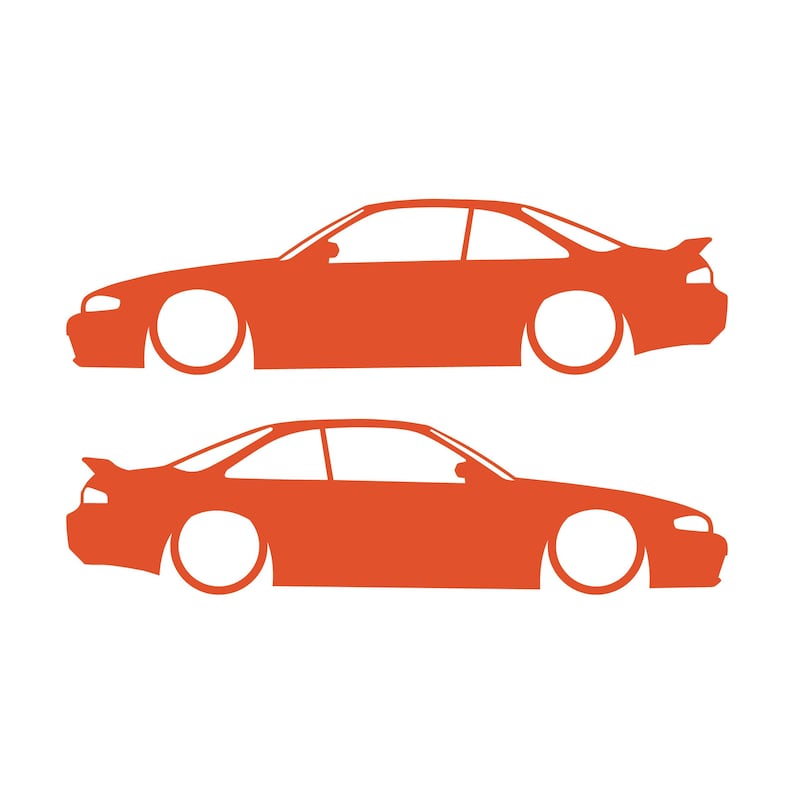 Set Of 2 Lowered Car Silhouette Decal Stickers For Nissan 240 SX S14 Silvia ZENKI Orange
