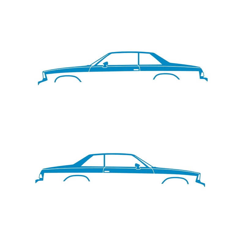Set Of 2 Lowered Car Silhouette Decal Stickers For Chevrolet Malibu G-Body Coupe Light Blue