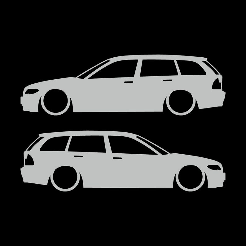 Set Of 2 Lowered Car Silhouette Decal Stickers For BMW E46 3-series Facelift Touring Light Grey