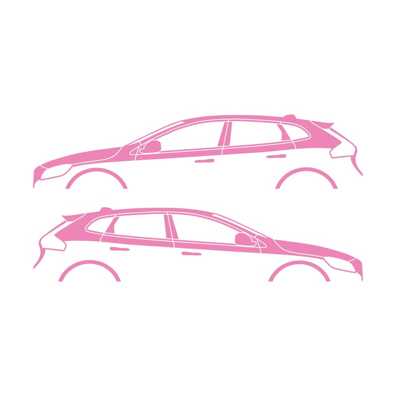 Set Of 2 Car Silhouette Decal Stickers For Volvo V40 2012-19 Soft Pink