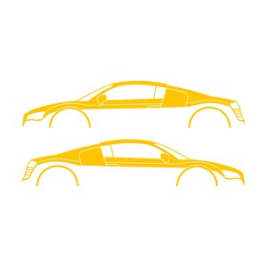 Juego de 2 pegatinas con silueta de coche para Audi R8 Coupé de primera generación Amarillo